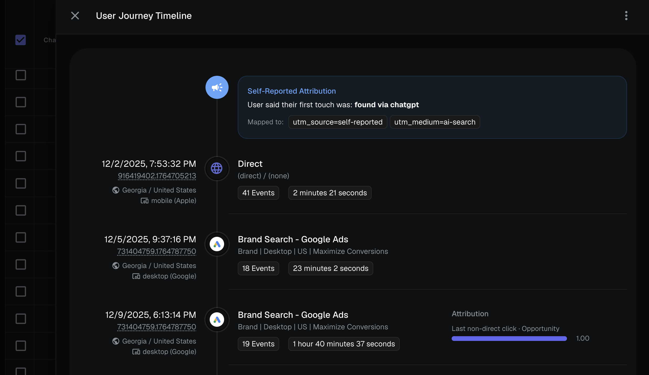 Self-Reported Re-Attribution captures AI search sources at sign up
