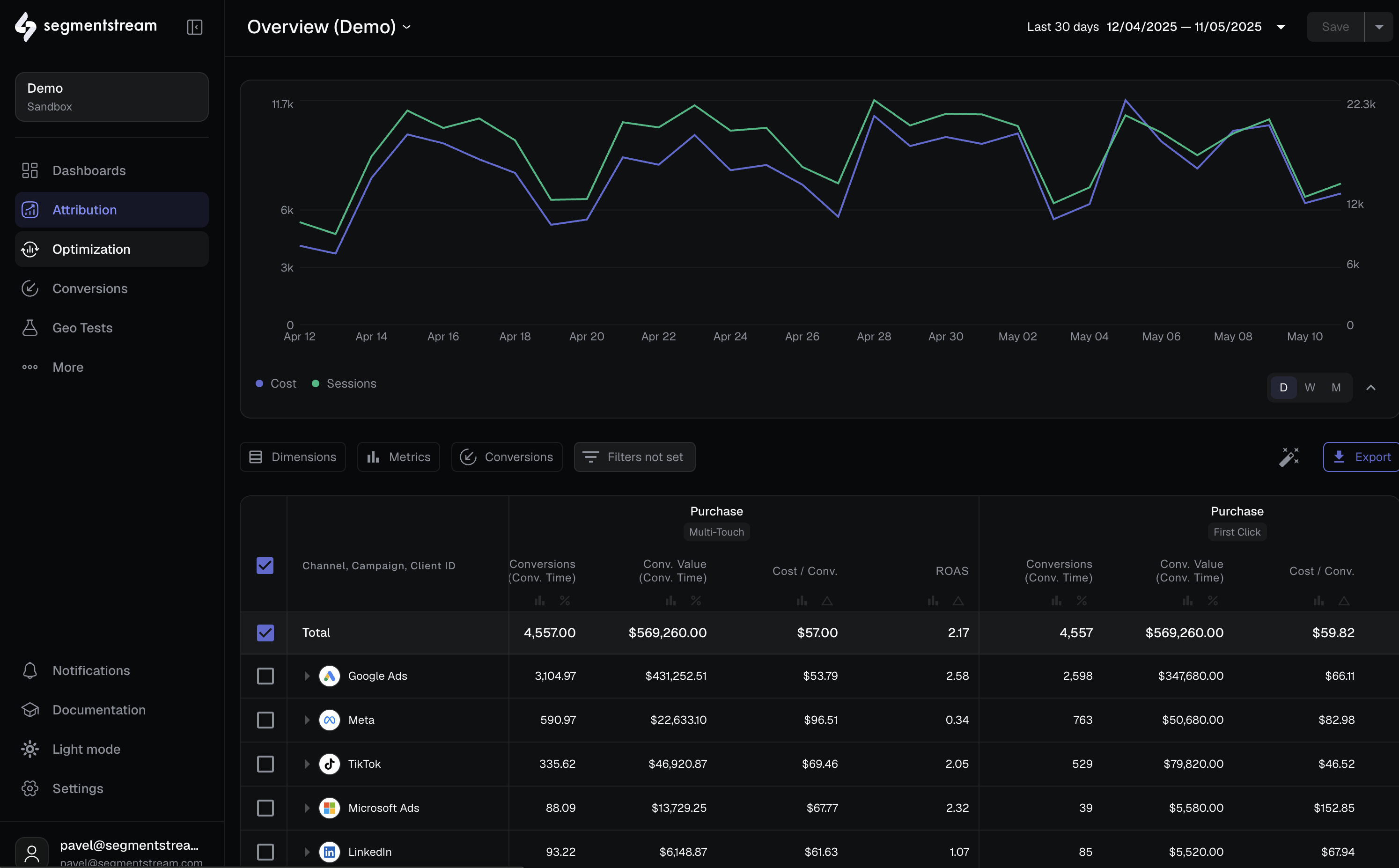 SegmentStream's refreshed UI with dark mode