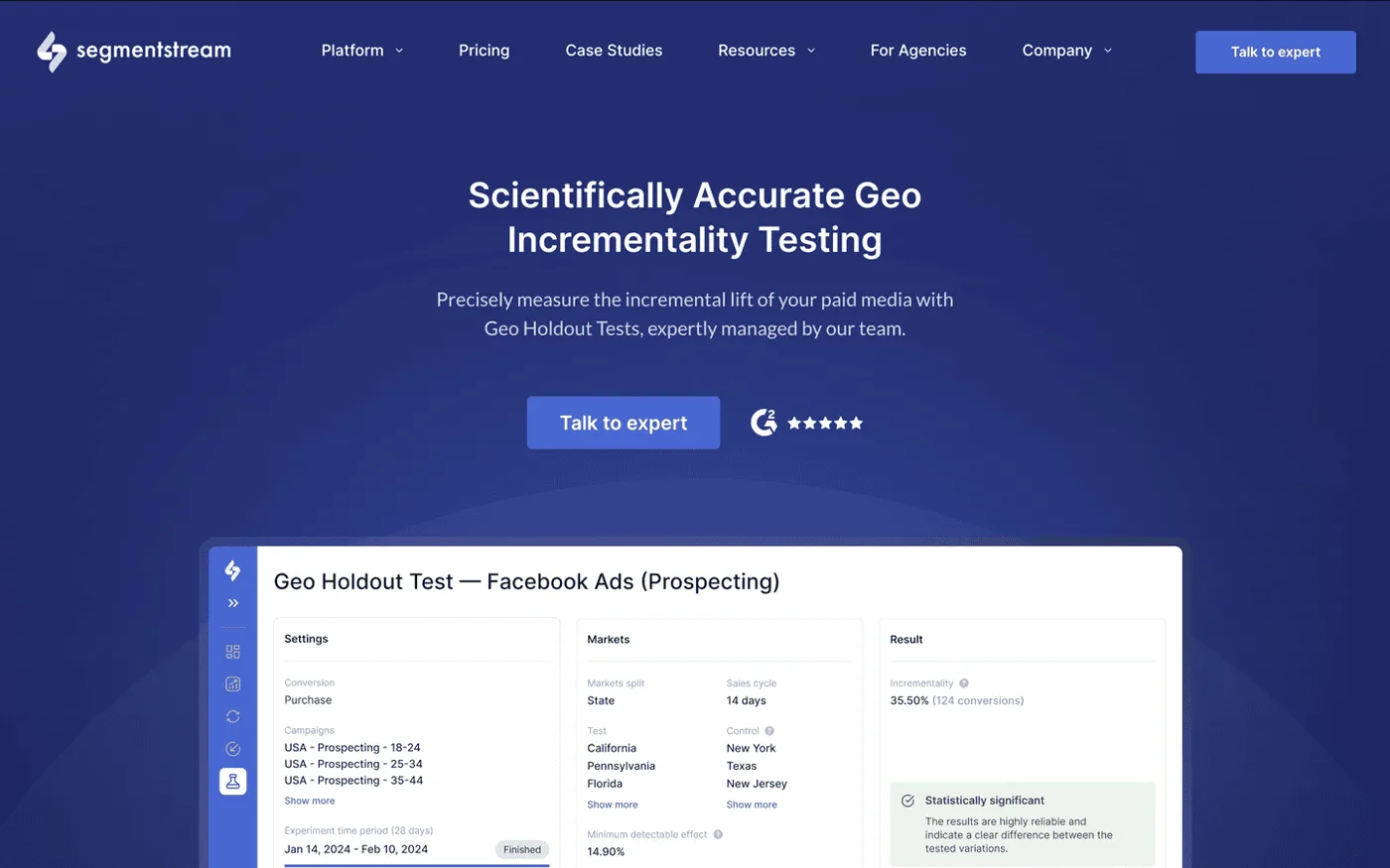 SegmentStream incrementality testing dashboard