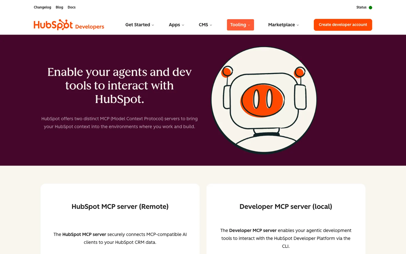 HubSpot MCP server page