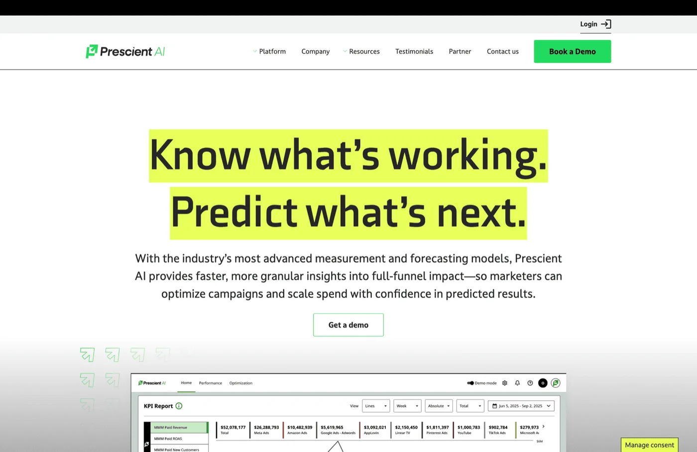 Prescient AI marketing mix modeling platform