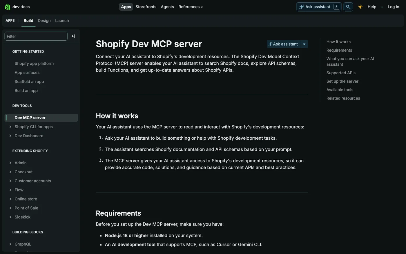 Shopify Dev MCP server documentation